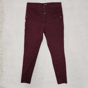 Maroon High waisted Skinny Jeans with Triple Button